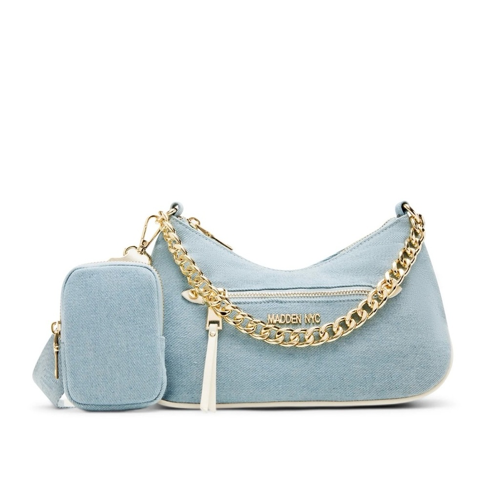 NYC Women's Chain Crossbody Handbag with pouch. Denim